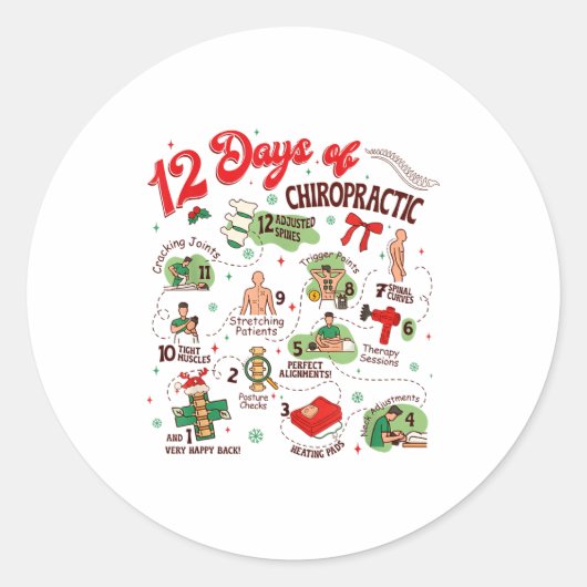 12 Days Of Chiropractic Christmas Chiropractor  Ronde Sticker (Voorkant)