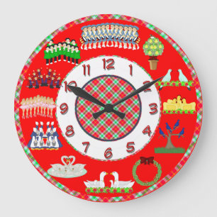 12 days of christmas clock red and white grote klok