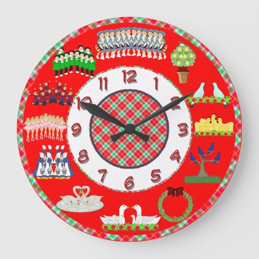 12 days of christmas clock red and white grote klok (Voorkant)