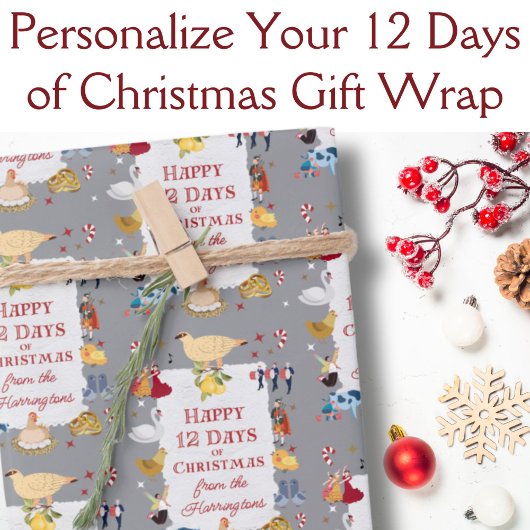 12 Days of Christmas Cool Retro Personalized Inpakpapier Vel