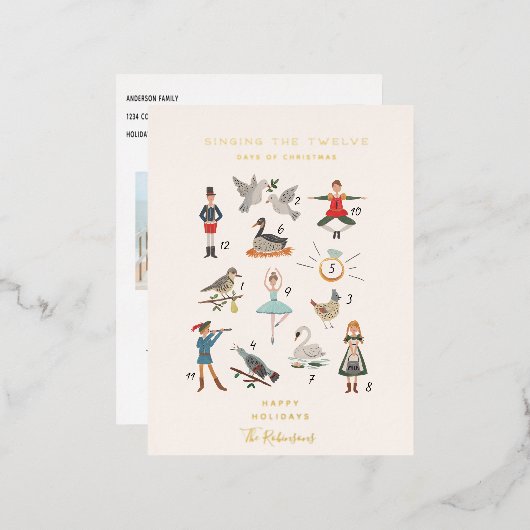 12 Days of Christmas Custom Holiday Photo Postcard Folie Feestdagen Briefkaart (Voorkant / Achterkant)