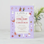 12 Days of Christmas Cute Retro Pastel Purple Kaart (Staand voorkant)