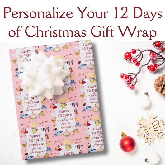 12 Days of Christmas Pastel Pink Personalized Inpakpapier Vel