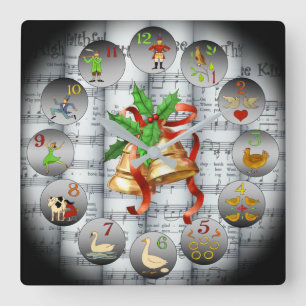 12 Days Of Christmas ~Sheet Music~Christmas Bells~ Vierkante Klok