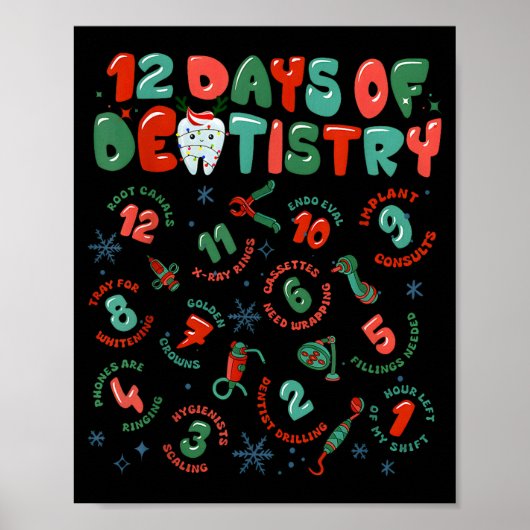 12 Days Of Dentistry Christmas Dental Squad Crew D Poster (Voorkant)