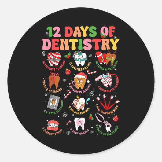 12 Days Of Dentistry Dentist Xmas Tooth Christmas  Ronde Sticker (Voorkant)