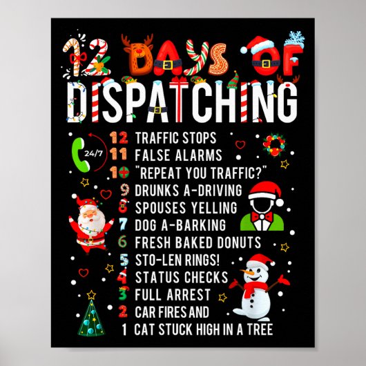 12 Days Of Dispatching Funny Christmas Dispatcher Poster (Voorkant)