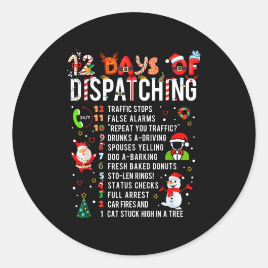 12 Days Of Dispatching Funny Christmas Dispatcher Ronde Sticker (Voorkant)