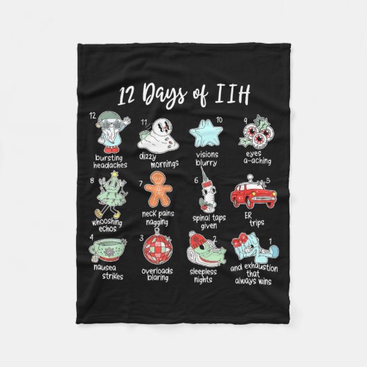 12 Days Of Iih Christmas Awareness Pseudotumor Cer Fleece Deken (Voorkant)