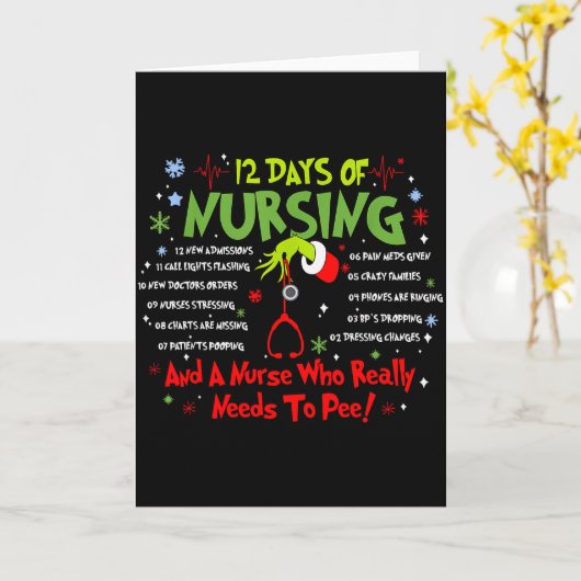 12 Days Of Nursing Stethoscope Nurse Christmas Xma Kaart (Gele Bloem)