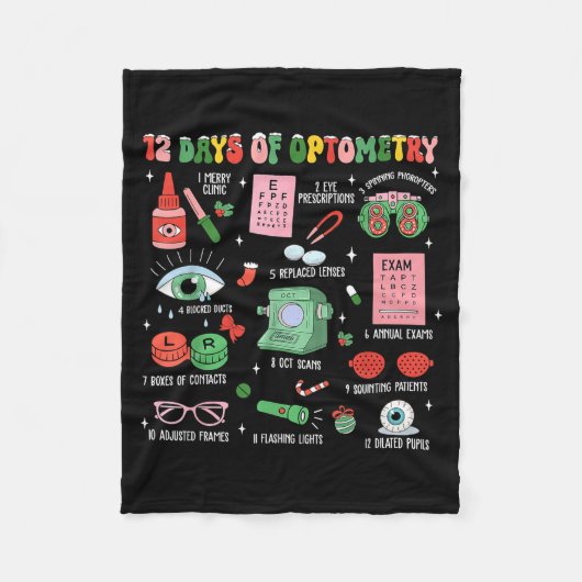12 Days Of Optometry Christmas Eye Doctor Optometr Fleece Deken (Voorkant)