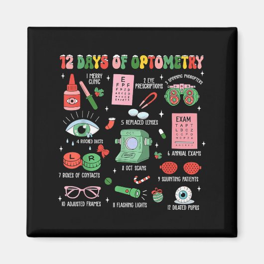 12 Days Of Optometry Christmas Eye Doctor Optometr Magneet (Voorkant)