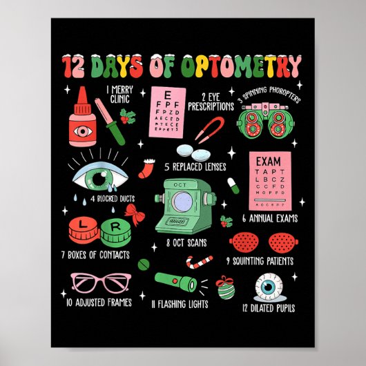 12 Days Of Optometry Christmas Eye Doctor Optometr Poster (Voorkant)