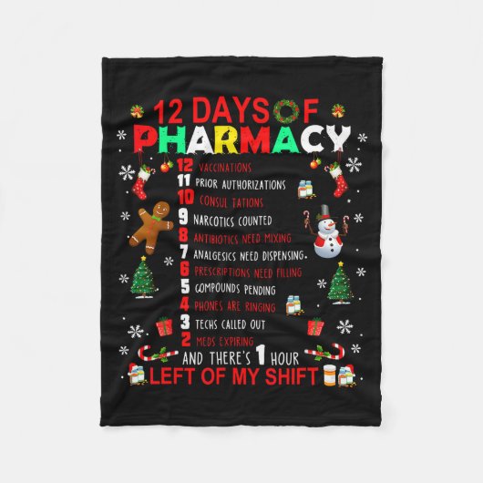 12 Days Of Pharmacy Funny Christmas Pharmacist Tec Fleece Deken (Voorkant)