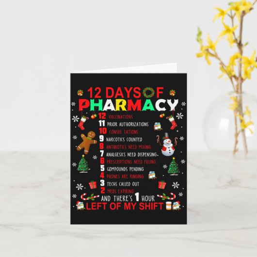 12 Days Of Pharmacy Funny Christmas Pharmacist Tec Kaart (Gele Bloem)