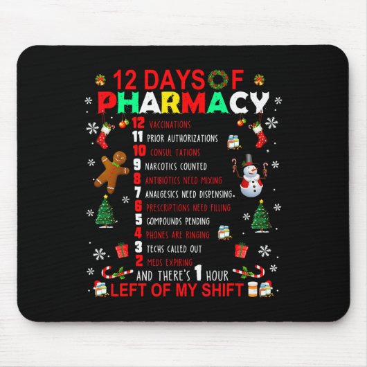 12 Days Of Pharmacy Funny Christmas Pharmacist Tec Muismat (Voorkant)