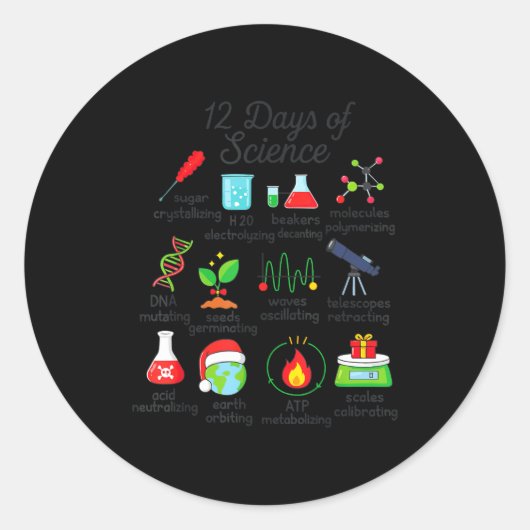 12 Days Of Science Funny Science Teacher Christmas Ronde Sticker (Voorkant)