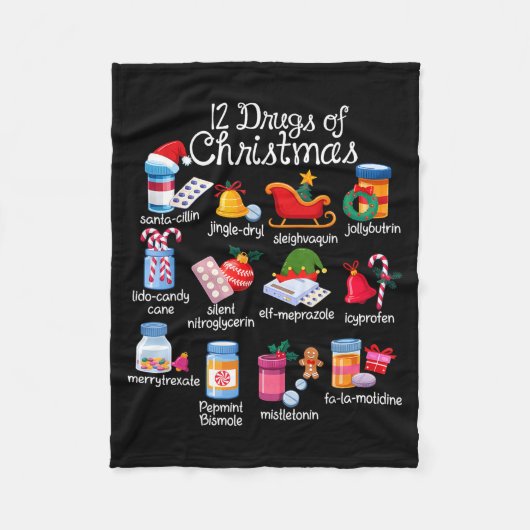12 Drugs Of Christmas Pharmacist Technician Pharma Fleece Deken (Voorkant)