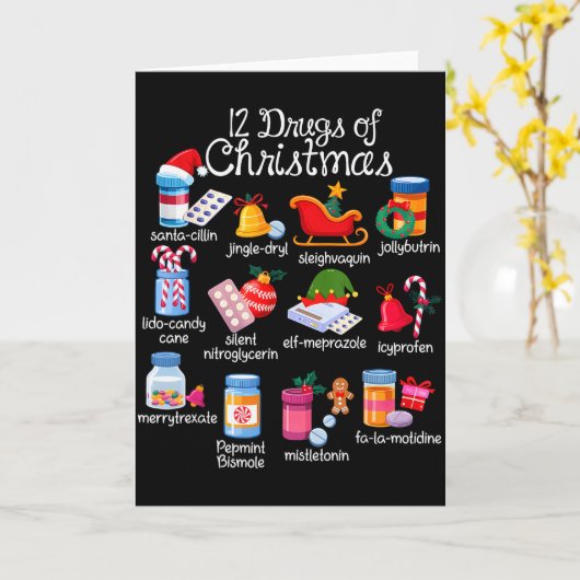 12 Drugs Of Christmas Pharmacist Technician Pharma Kaart (Gele Bloem)