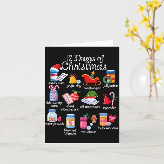 12 Drugs Of Christmas Pharmacist Technician Pharma Kaart (Gele Bloem)