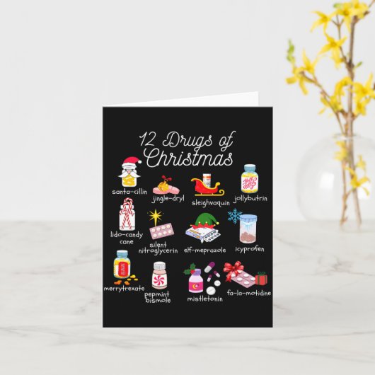 12 Drugs Of Christmas Pharmacist Technician Pharma Kaart (Gele Bloem)