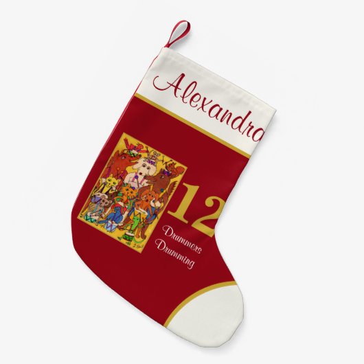 12 Drummers Drumming Cute Animals Douanenaam Kleine Kerstsok (Voorkant (Hangend))