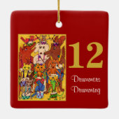12 Drummers Drumming Cute Animals & Typografie Keramisch Ornament (Achterkant)