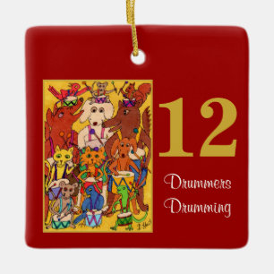 12 Drummers Drumming Cute Animals & Typografie Keramisch Ornament