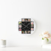 12 Familie Foto Collage Creëer Your Own Black Ronde Klok (Huis)