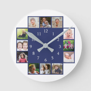 12 Familie Foto Collage Maak Uw Eigen Blauwe Ronde Klok