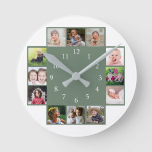 12 Familie Foto Collage Maak Uw Eigen Groen Ronde Klok