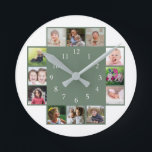 12 Family Photo Collage Create Your Own Green Ronde Klok<br><div class="desc">Create your own photo collage wall clock with 12 of your favorite pictures. The photo frame clock  helps you treasure your special moments and also makes a thoughtful gift for parents, grandparents and friends. The personalized family clock makes an unique gift for all occasions.</div>