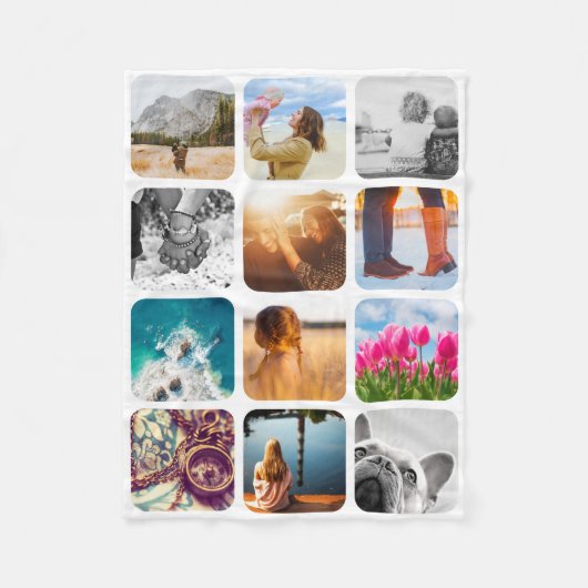 12 Foto Blanket Sjabloon Grid Witte Lijst Zacht Fleece Deken (Voorkant)