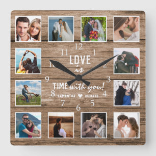 12 Foto Collage 5 Jaar Houten Huwelijksjubileum Vierkante Klok
