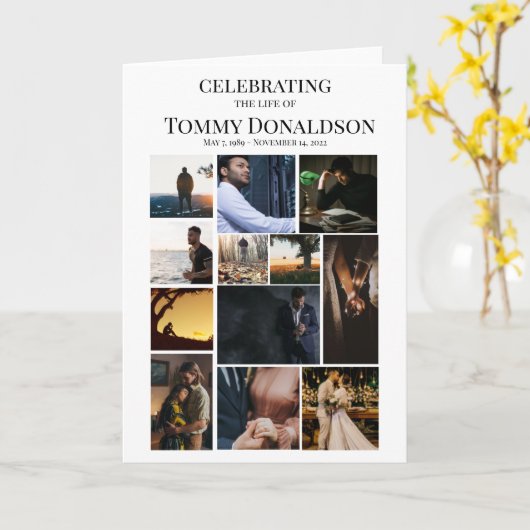 12 Foto Collage Begrafenis Kaart (Gele Bloem)