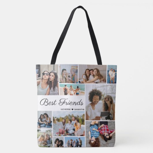 12 Foto Collage Best Friends Forever Large Tote Bag (Voorkant)