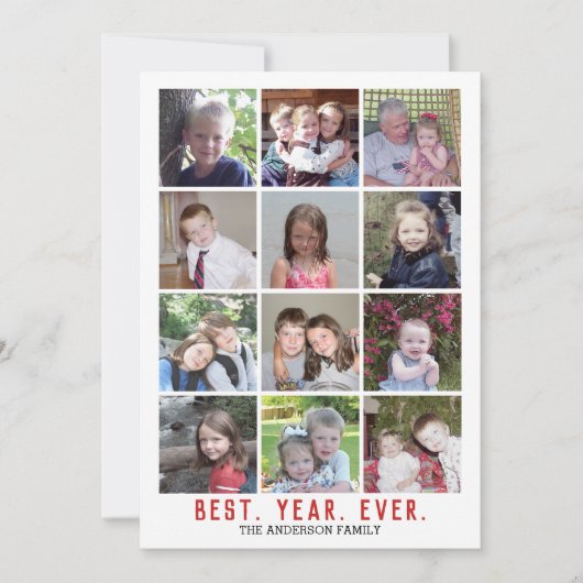 12 Foto Collage Beste jaar ooit kerstrood Feestdagenkaart (Voorkant)