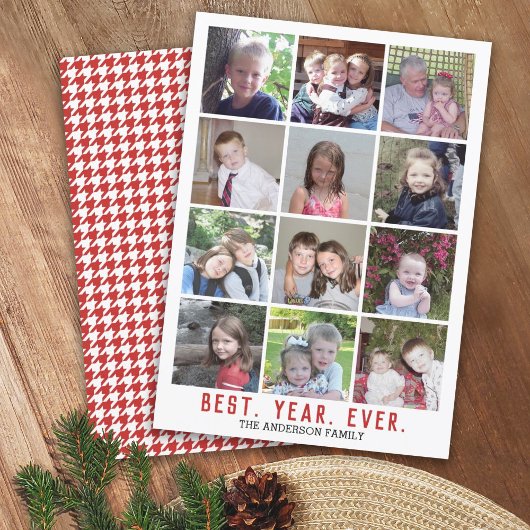 12 Foto Collage Beste jaar ooit kerstrood Feestdagenkaart