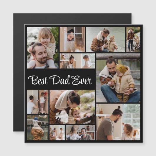 12 Foto Collage Beste pap ooit Magnetische Kaart (Voorkant / Achterkant)