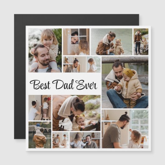 12 Foto Collage Beste pap ooit Magnetische Kaart (Voorkant / Achterkant)