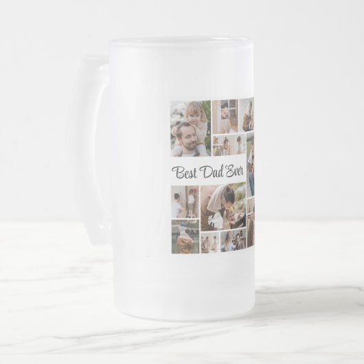 12 Foto Collage Beste vader ooit Matglas Bierpul (Voorkant links)