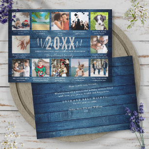 12 foto-collage bijschriften Wat een jaar Blauwe H Feestdagenkaart