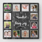 12 Foto Collage Black Wood Grandchildren Quote Vierkante Klok (Voorkant)