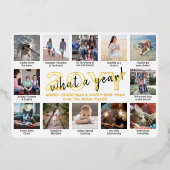 12 Foto Collage & Captions White, wat een jaar! Folie Feestdagenkaart (Voorkant)