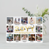 12 Foto Collage & Captions White, wat een jaar! Folie Feestdagenkaart (Staand Voorkant)