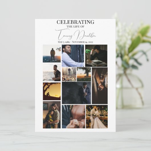12 Foto Collage Celebrating Life Funeral Programme Kaart (Staand voorkant)