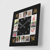 12 Foto Collage Creëer Uw Eigen Goud Zwart Vierkante Klok (Hoek)