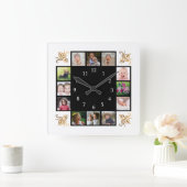 12 Foto Collage Creëer Your Own Black Vierkante Klok (Huis)