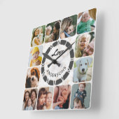 12 Foto Collage Custom Family Love Square Wall Cl Vierkante Klok (Hoek)