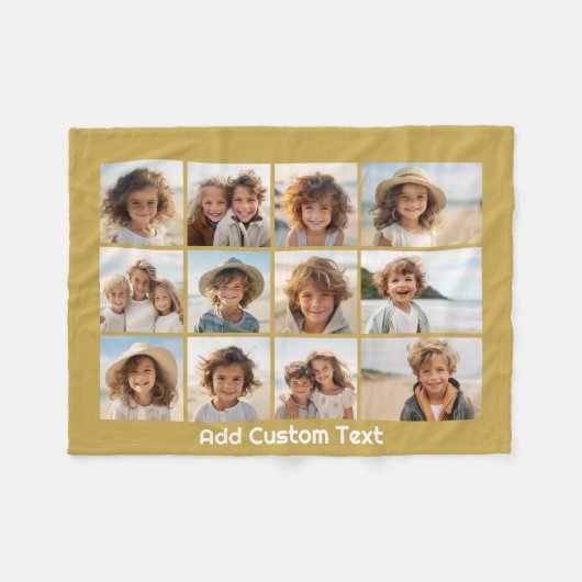 12 Foto Collage en Gold Background Text Fleece Deken (Voorkant (Horizontaal))